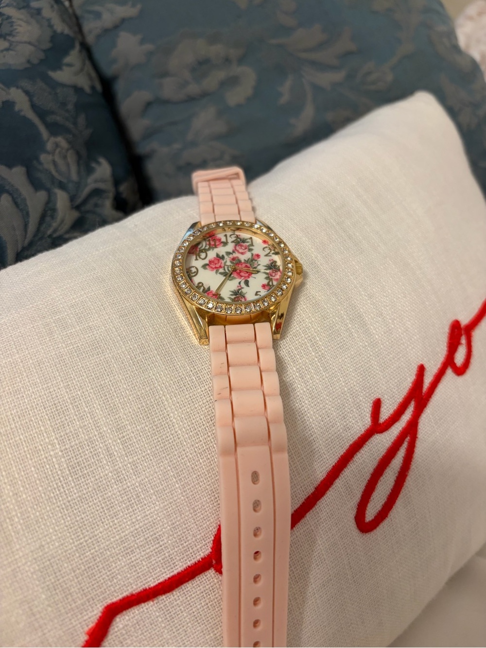 Women's Pink Floral Dial Gold Accent Watch
